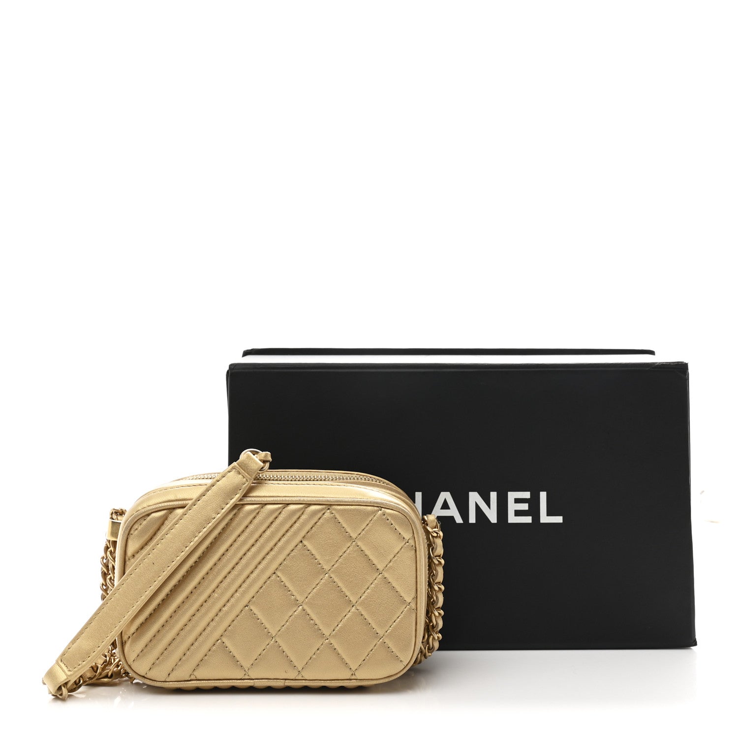 Metallic Lambskin Mini Coco Boy Camera Case Gold