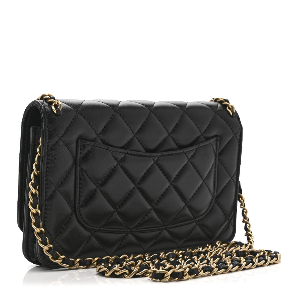 Lambskin Quilted Chain Around Wallet On Chain WOC Black