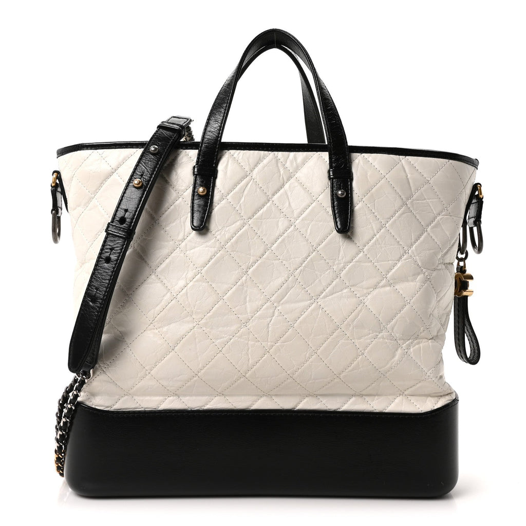 Aged Calfskin Quilted Large Gabrielle Shopping Tote White Black