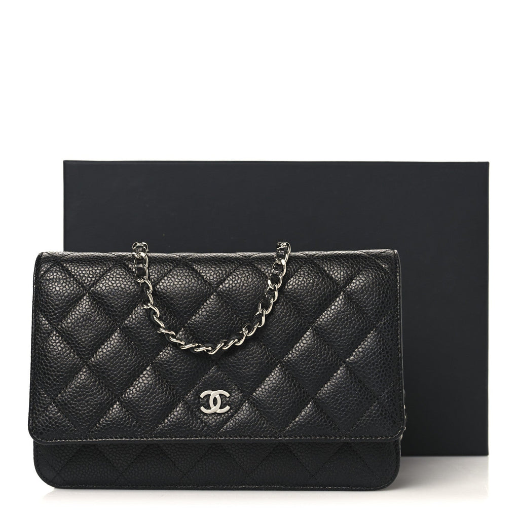 Caviar Quilted Wallet on Chain WOC Black