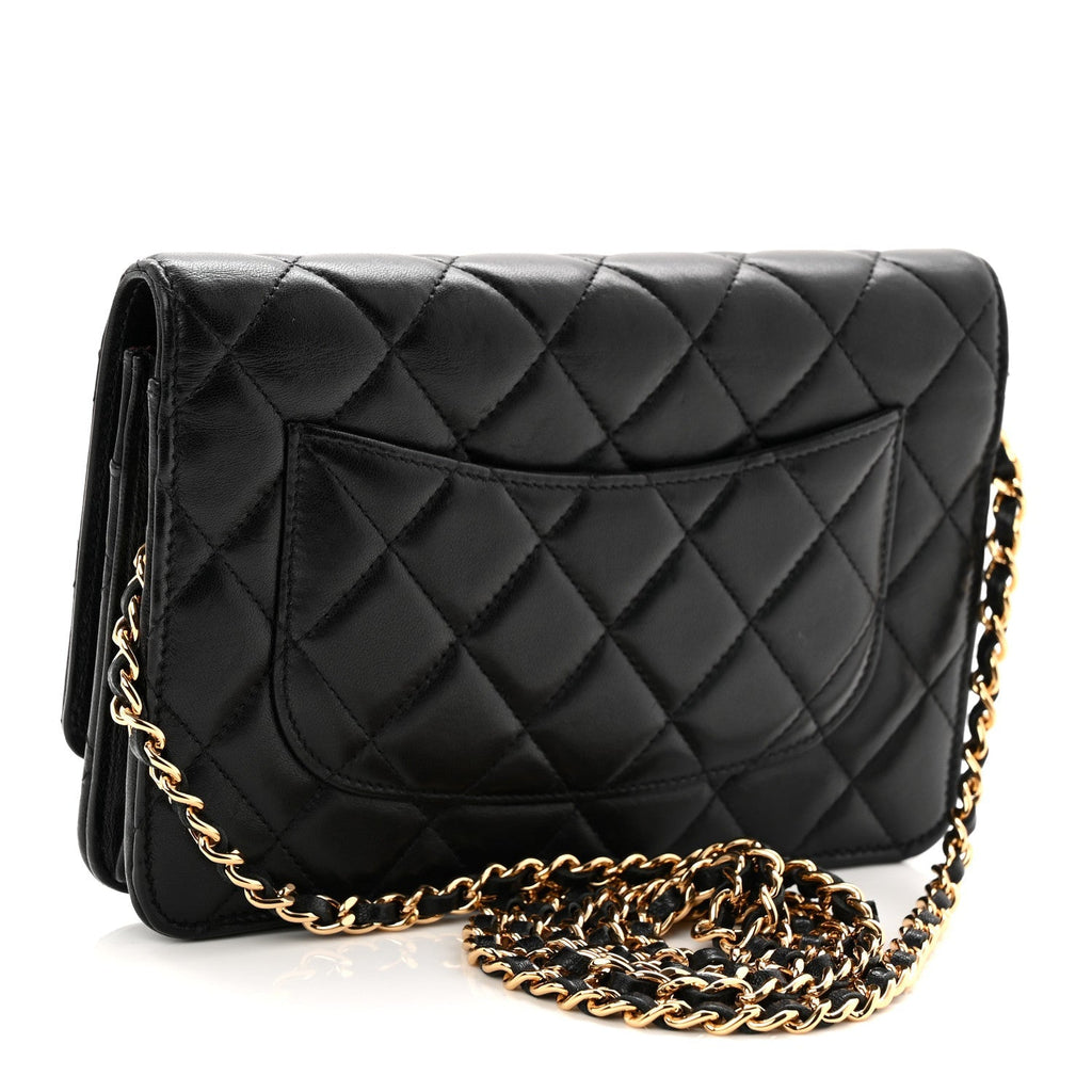 Lambskin Quilted Wallet On Chain WOC Black