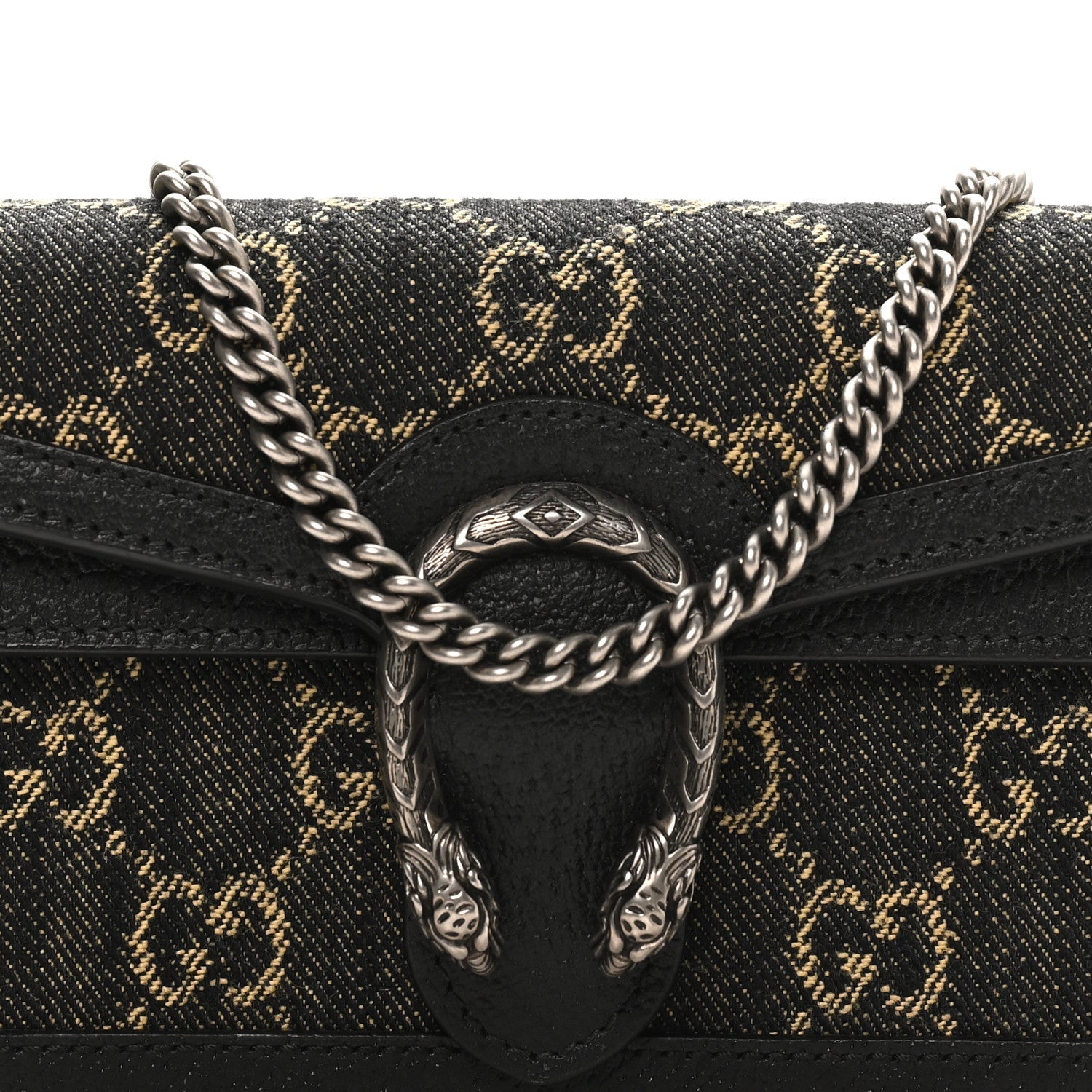 Jacquard Black Denim GG Monogram Super Mini Dionysus Shoulder Bag Black Ivory