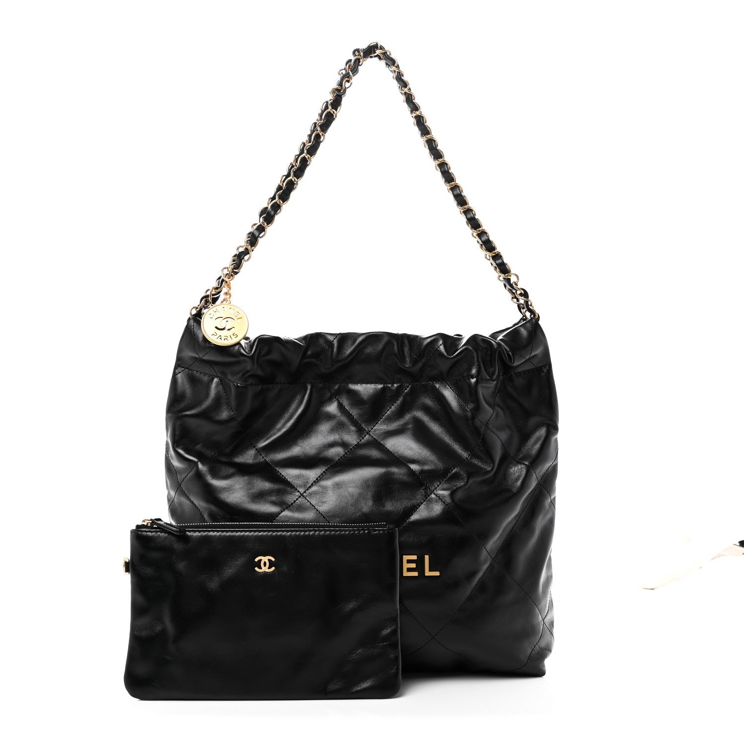 Shiny Calfskin Quilted Small Chanel 22 Black