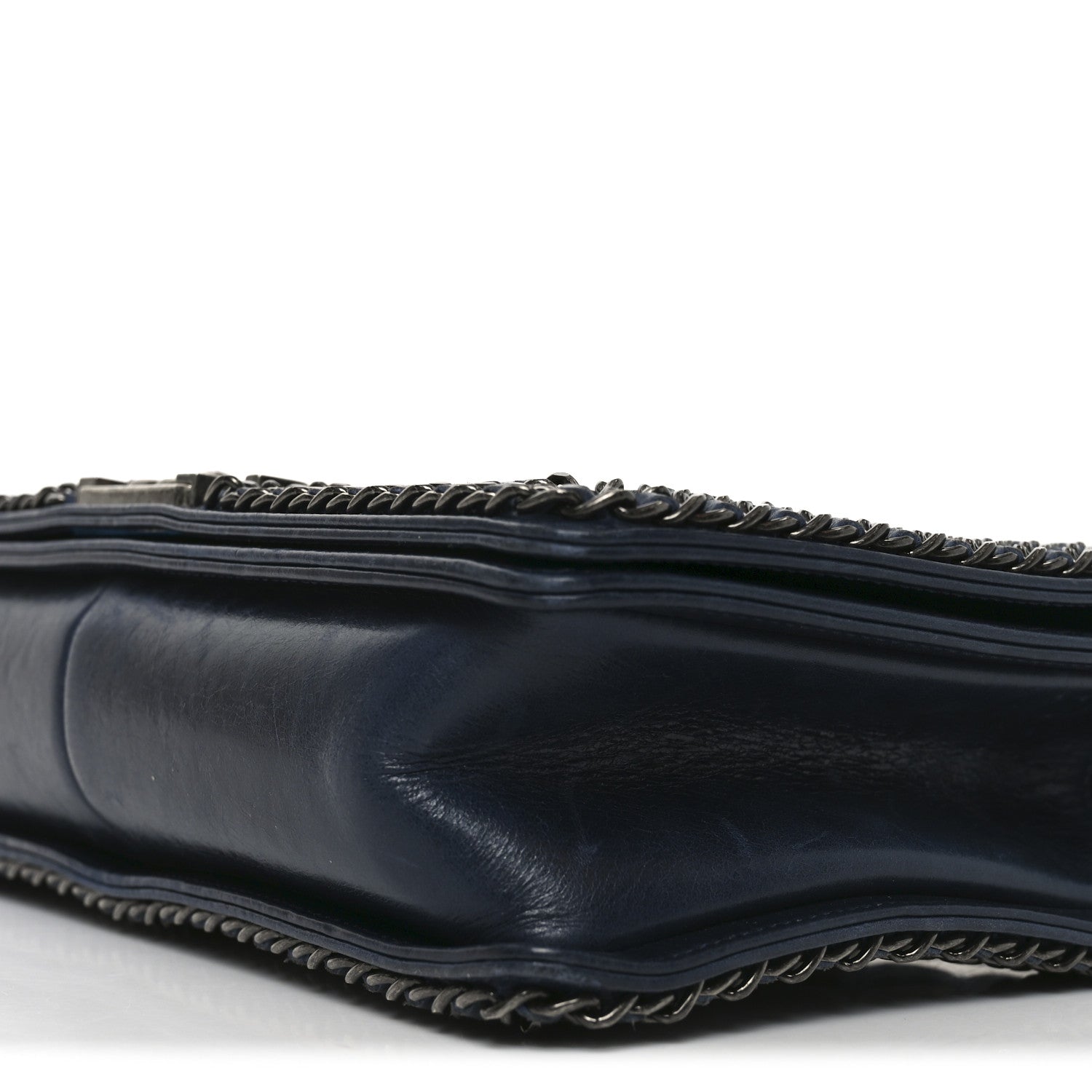 Glazed Calfskin Quilted New Medium Boy Chained Flap Navy