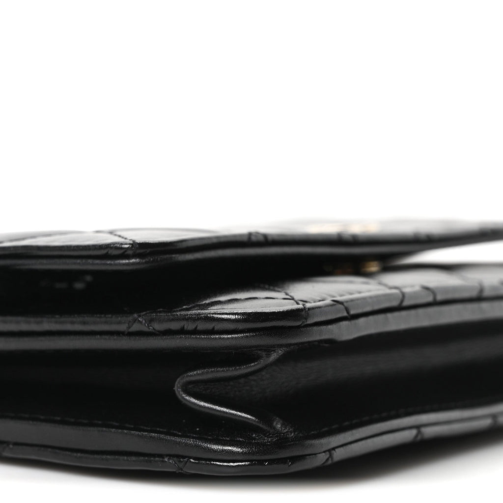 Calfskin Quilted Maxi Pearl Wallet On Chain WOC Black