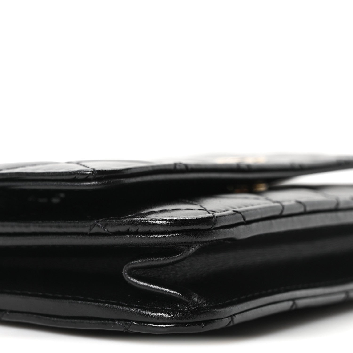 Calfskin Quilted Maxi Pearl Wallet On Chain WOC Black