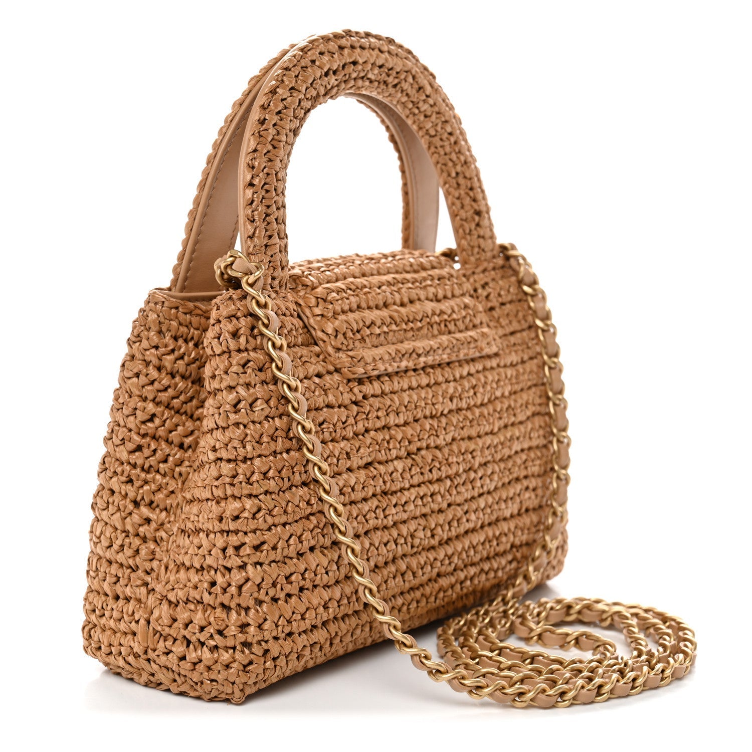 Braided Raffia Nano Kelly Flap Bag Dark Beige
