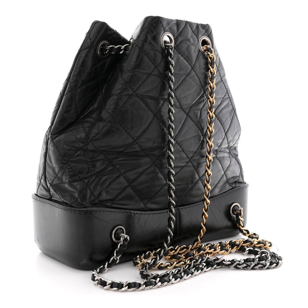Aged Calfskin Quilted Small Gabrielle Backpack Black