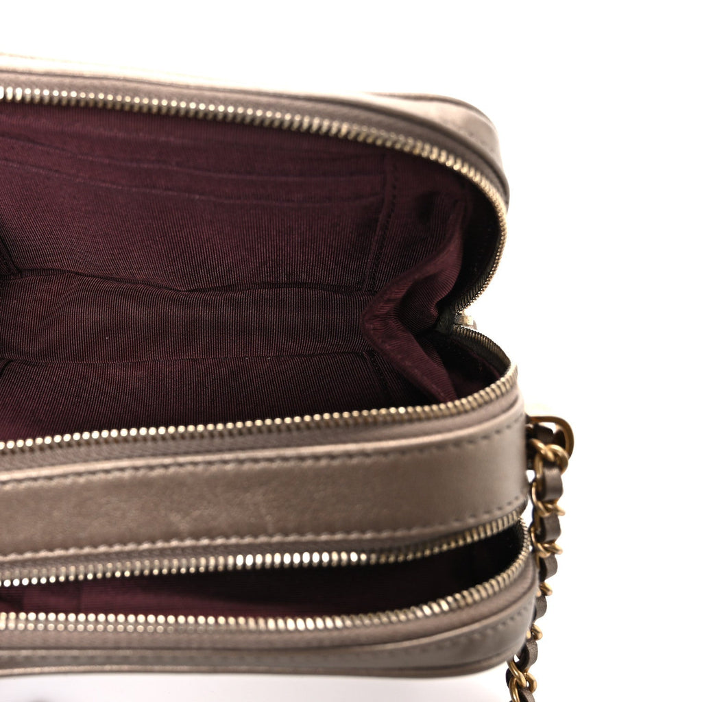 Metallic Lambskin Mini Coco Boy Camera Case Dark Gold
