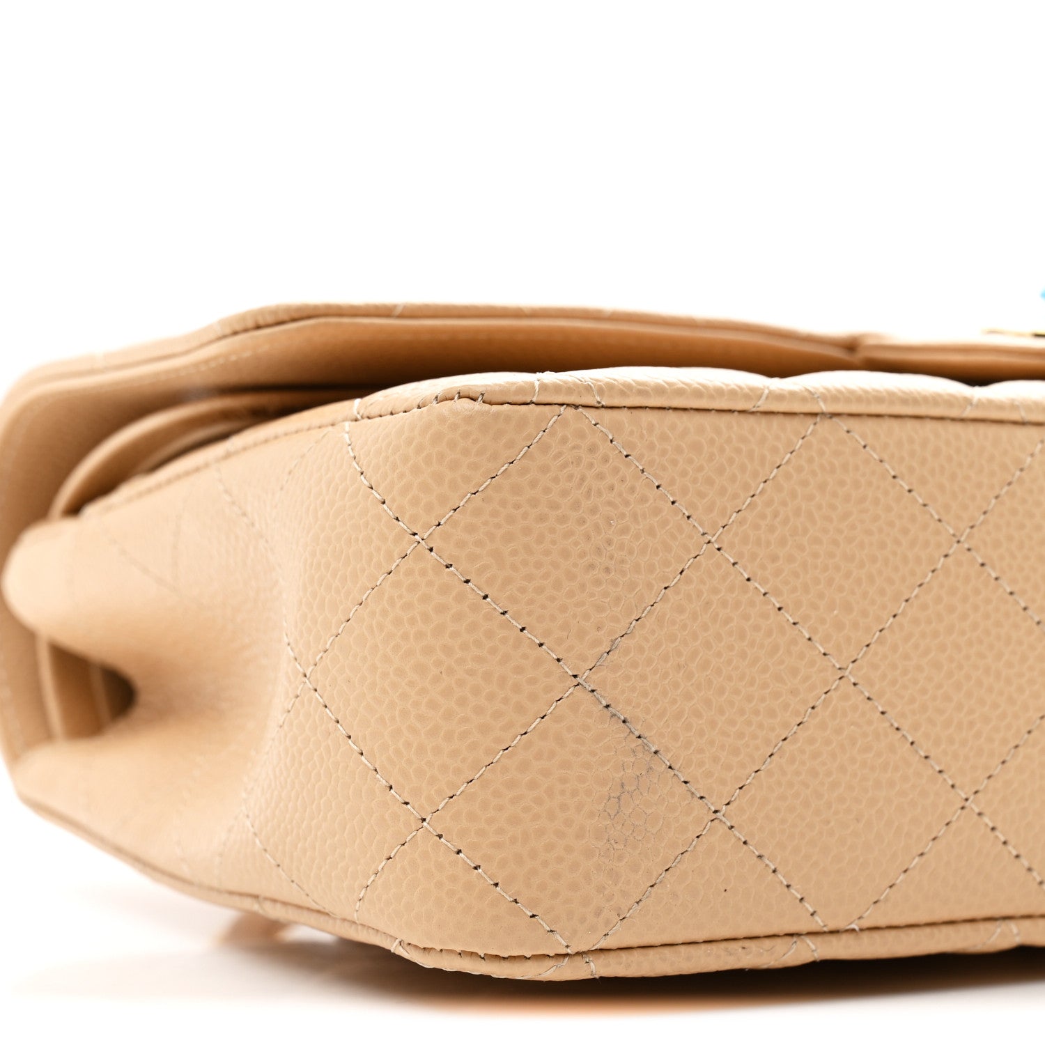 Caviar Quilted Medium Double Flap Beige