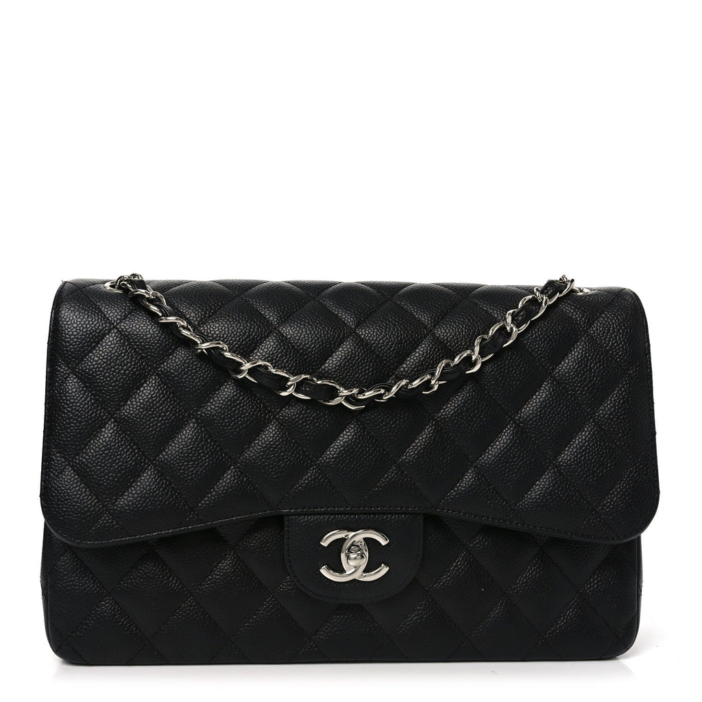 Caviar Quilted Jumbo Double Flap Black