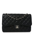 Caviar Quilted Jumbo Double Flap Black