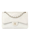 Iridescent Alligator Jumbo Double Flap Light Grey