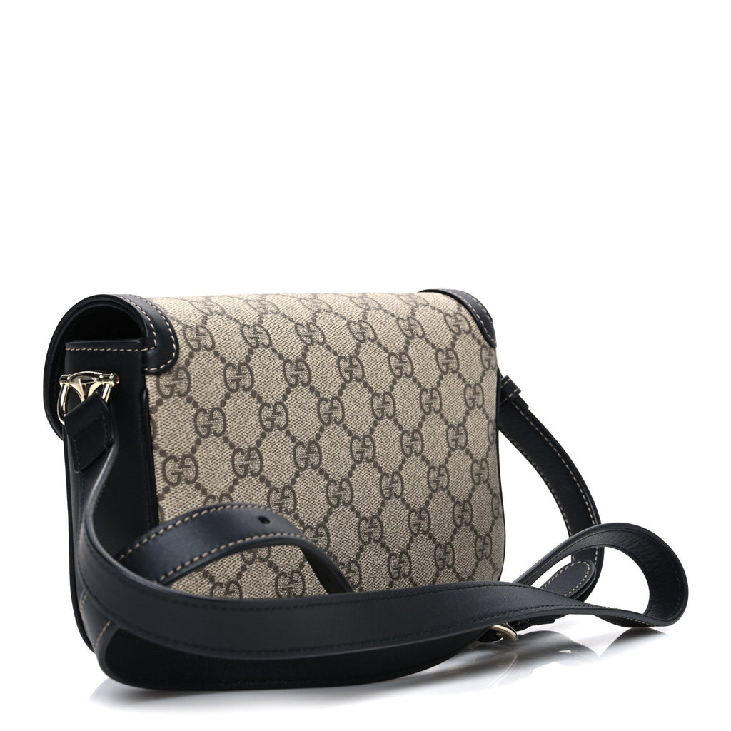 GG Supreme Monogram Horsebit 1955 Soft Small Shoulder Bag Beige Black