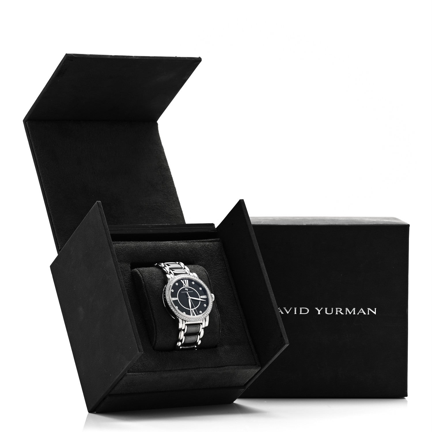 Stainless Steel Ceramic Diamond Bezel 38mm Classic Quartz Watch Black