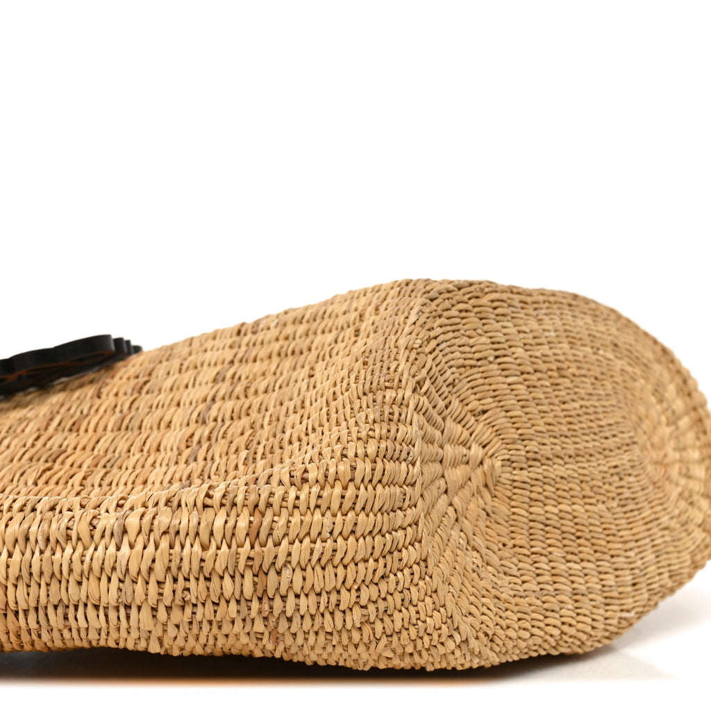 Calfskin Raffia Paulas Ibiza Small Shell Basket Tote Bag Natural Tan