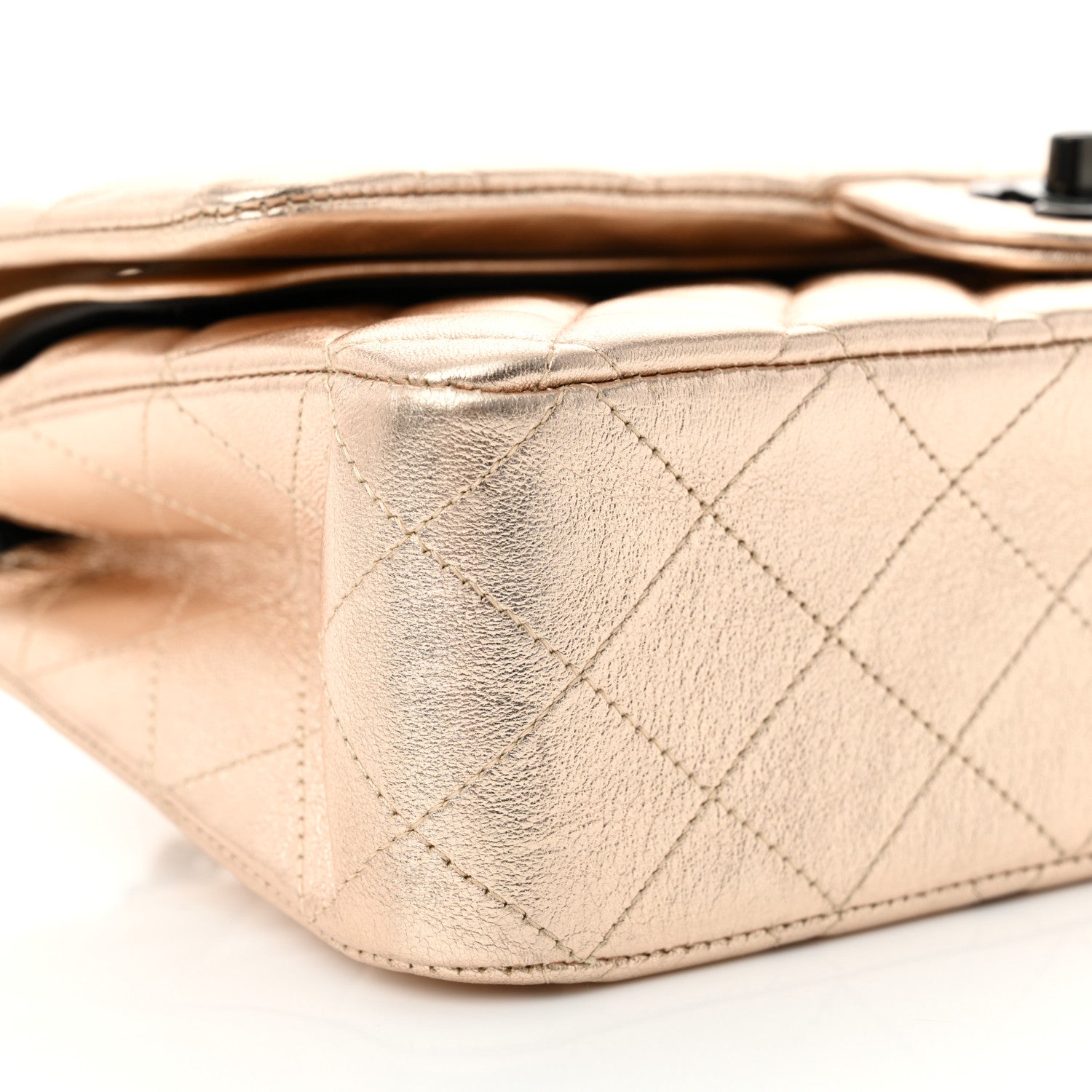 Metallic Lambskin Quilted Medium Double Flap Gold Black