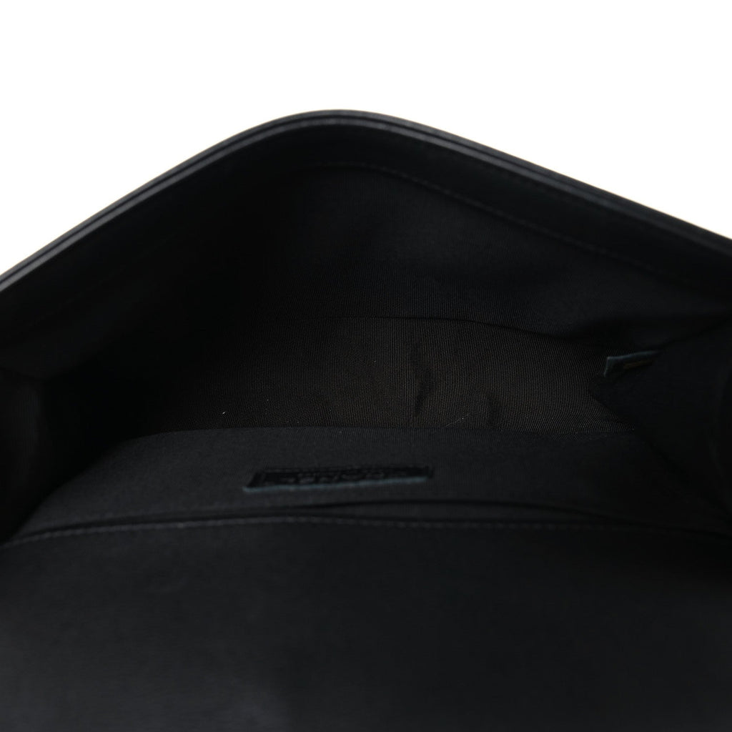 Lambskin Braided Woven Medium Boy Flap Black