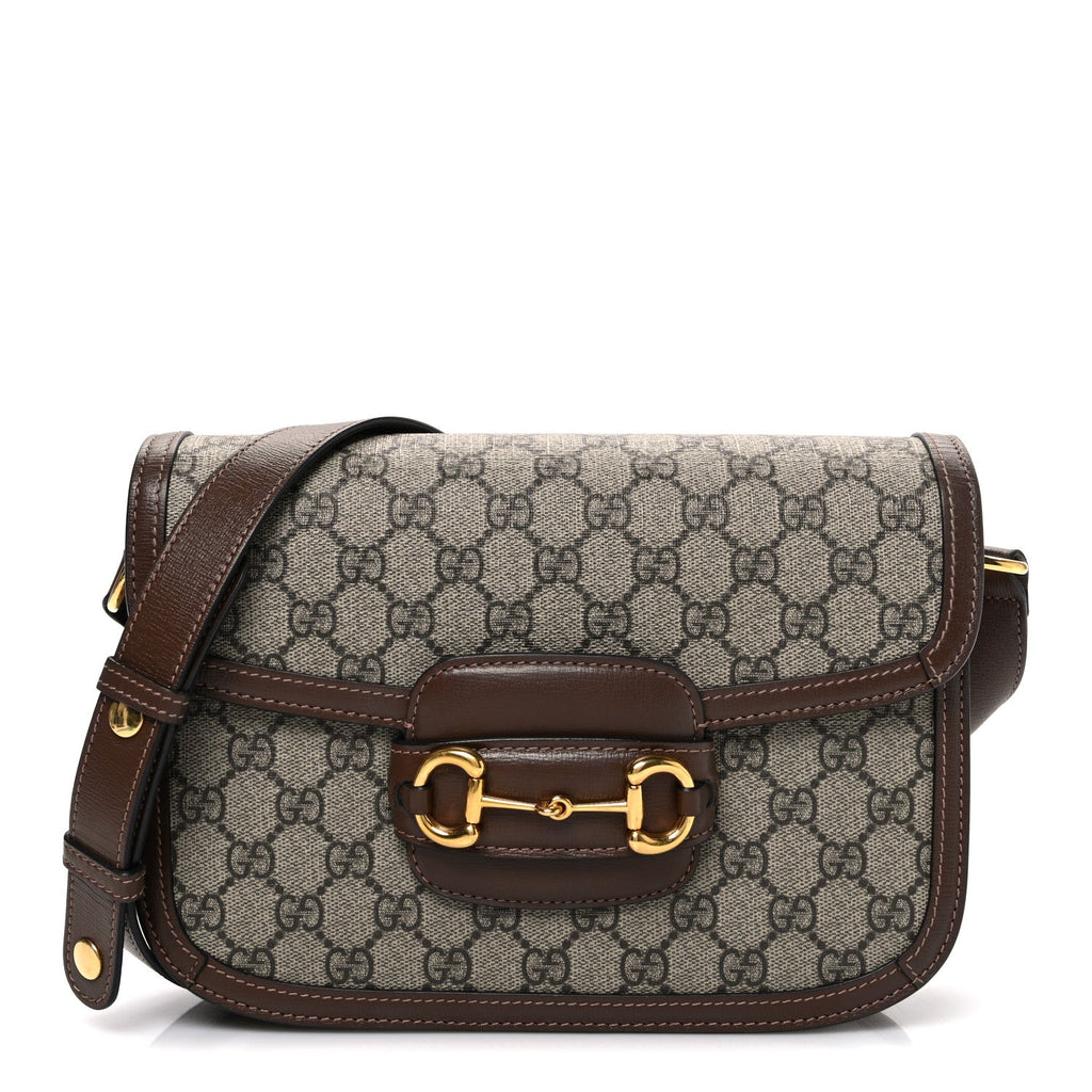 GG Supreme Monogram Horsebit 1955 Shoulder Bag Beige Brown Sugar