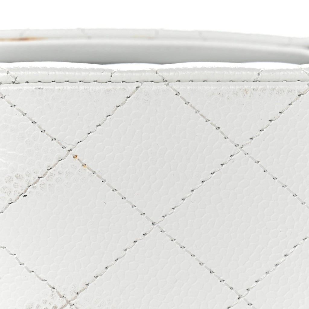 Caviar Quilted Medium Double Flap White
