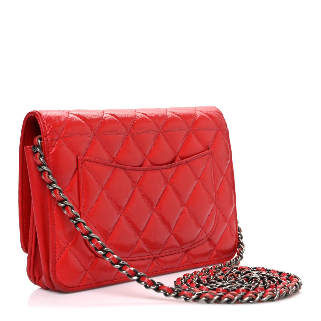 Glazed Calfskin Quilted Reissue Wallet On Chain WOC Red