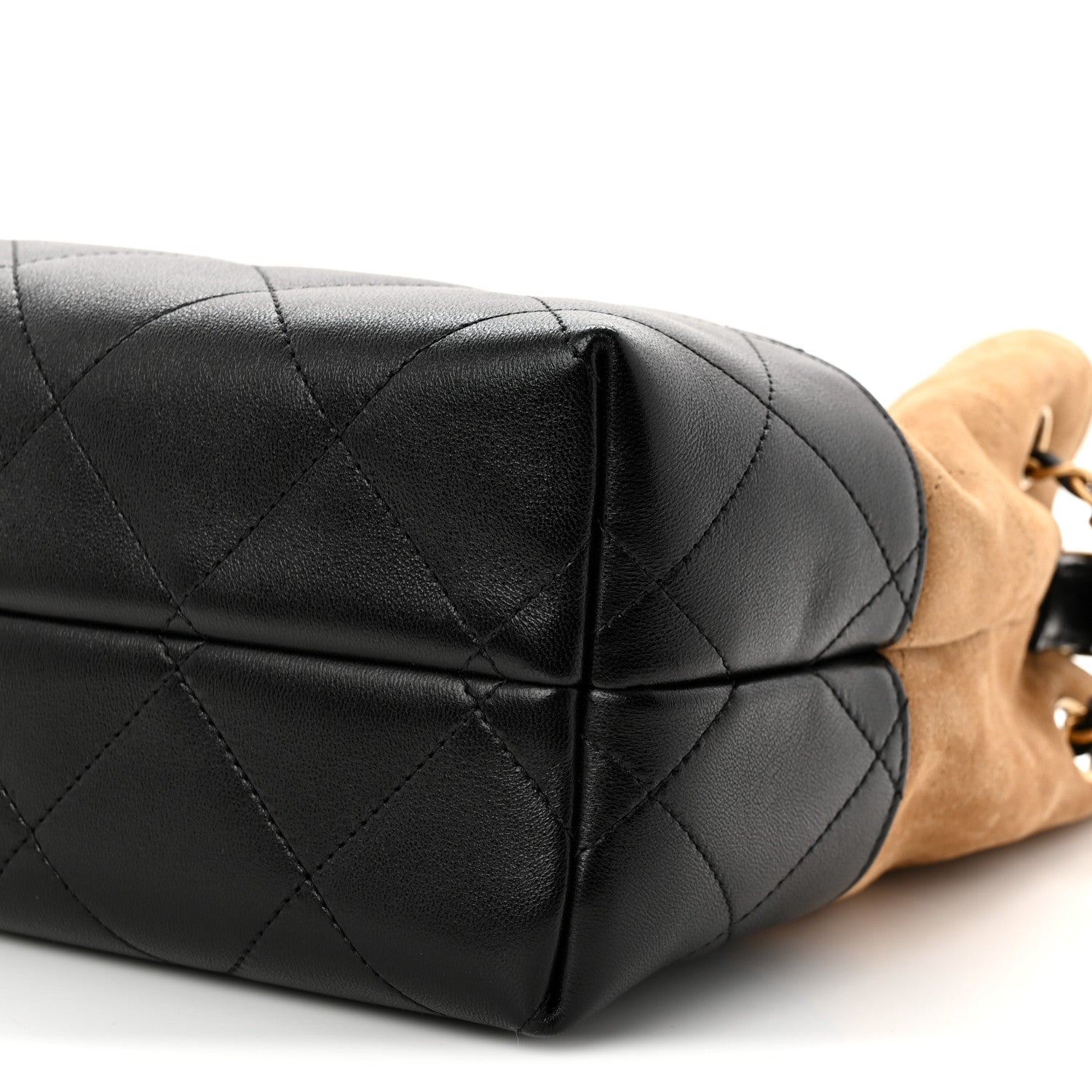 Suede Calfskin Shiny Lambskin Quilted Small Coco Base Shopping Bag Beige Black