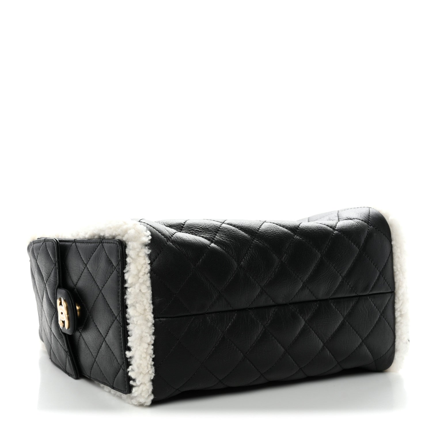 Crumpled Sheepskin Shearling Quilted Small Chanel 25 Handbag Black White