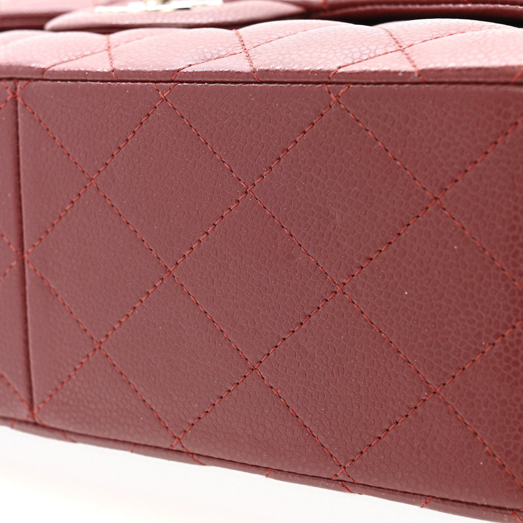 Caviar Quilted Jumbo Double Flap Dark Red