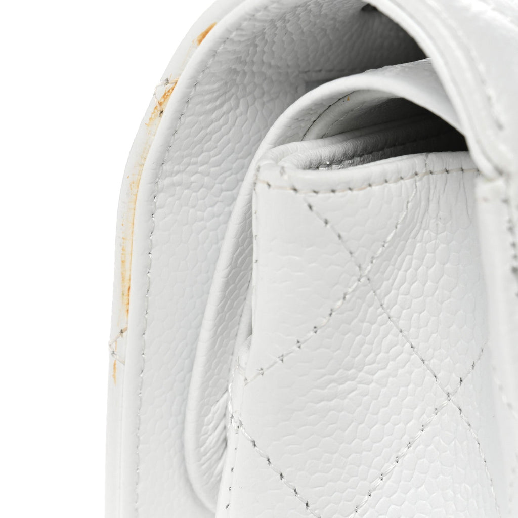Caviar Quilted Medium Double Flap White