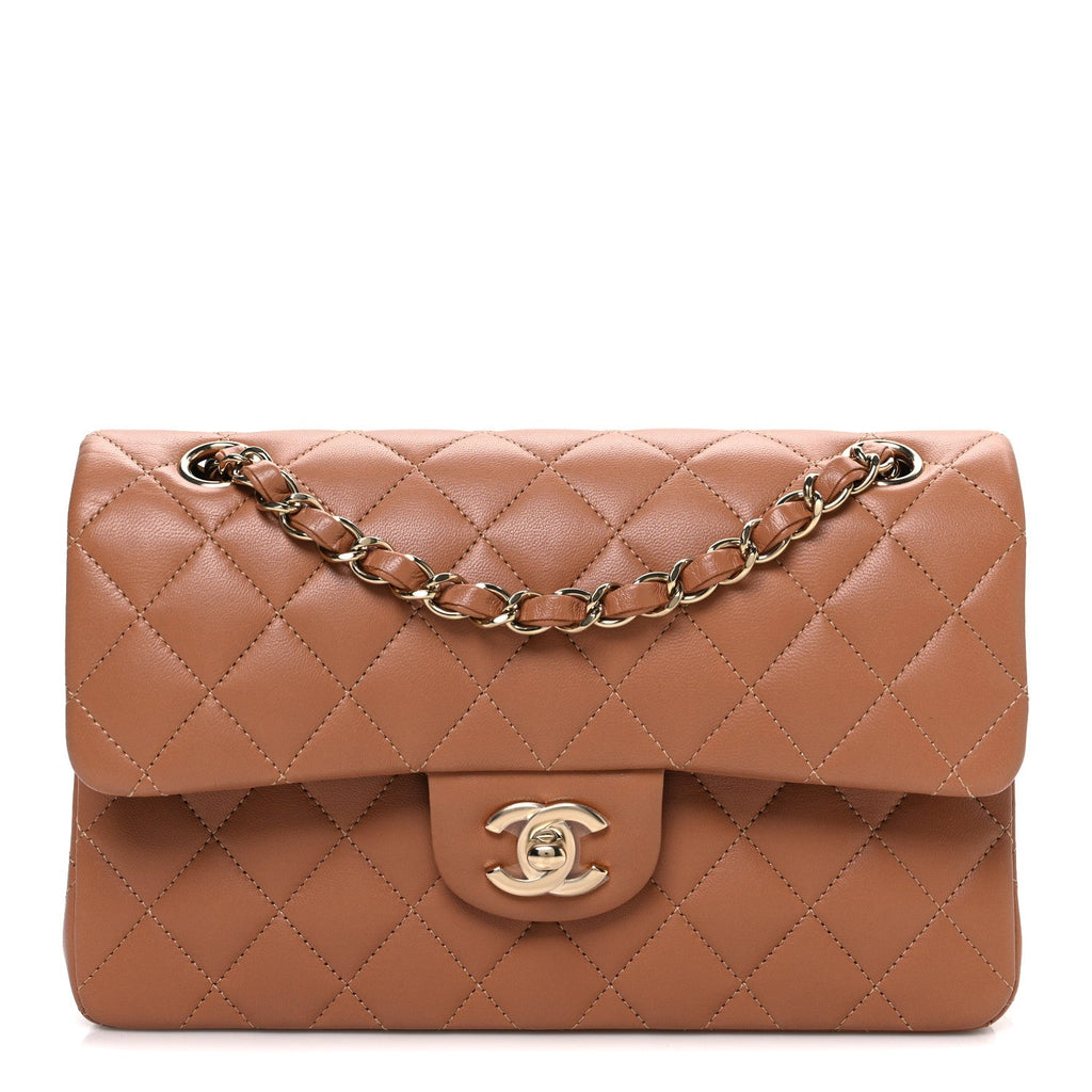 Lambskin Quilted Small Double Flap Brown