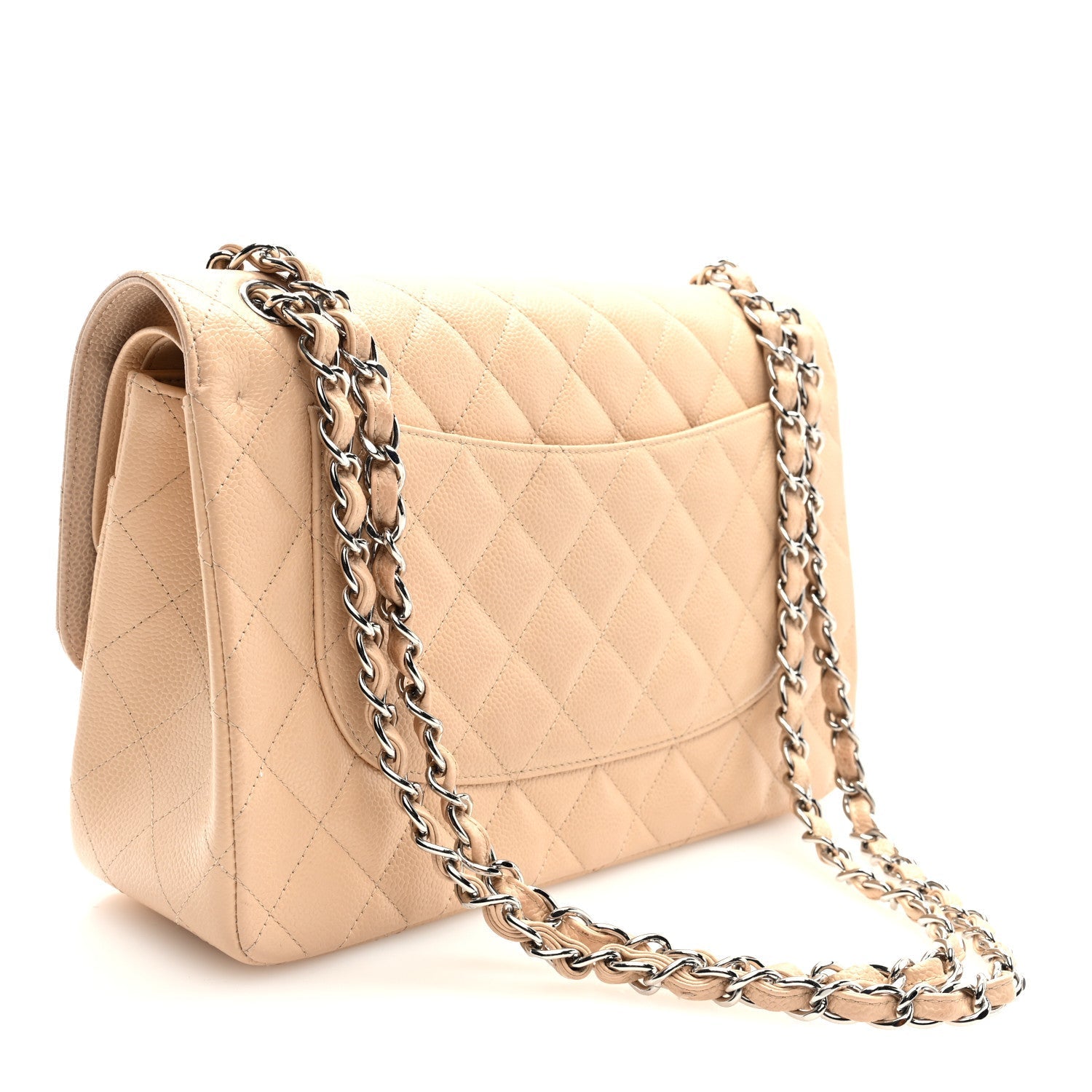 Caviar Quilted Jumbo Double Flap Beige