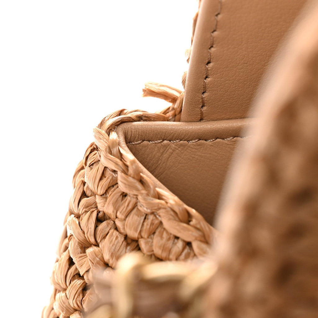 Braided Raffia Nano Kelly Flap Bag Dark Beige