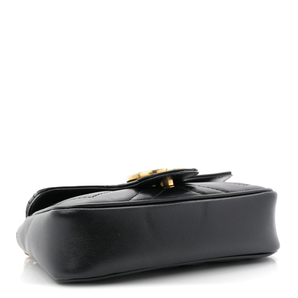 Calfskin Matelasse Super Mini GG Marmont Shoulder Bag Black