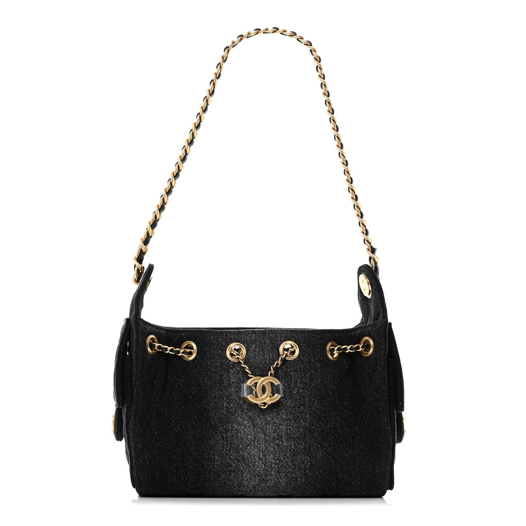 Washed Denim Quilted Mini Chanel 25 Handbag Black