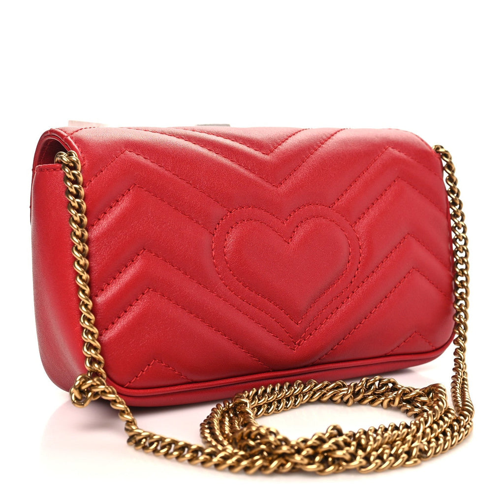 Calfskin Matelasse Super Mini GG Marmont Shoulder Bag Hibiscus Red