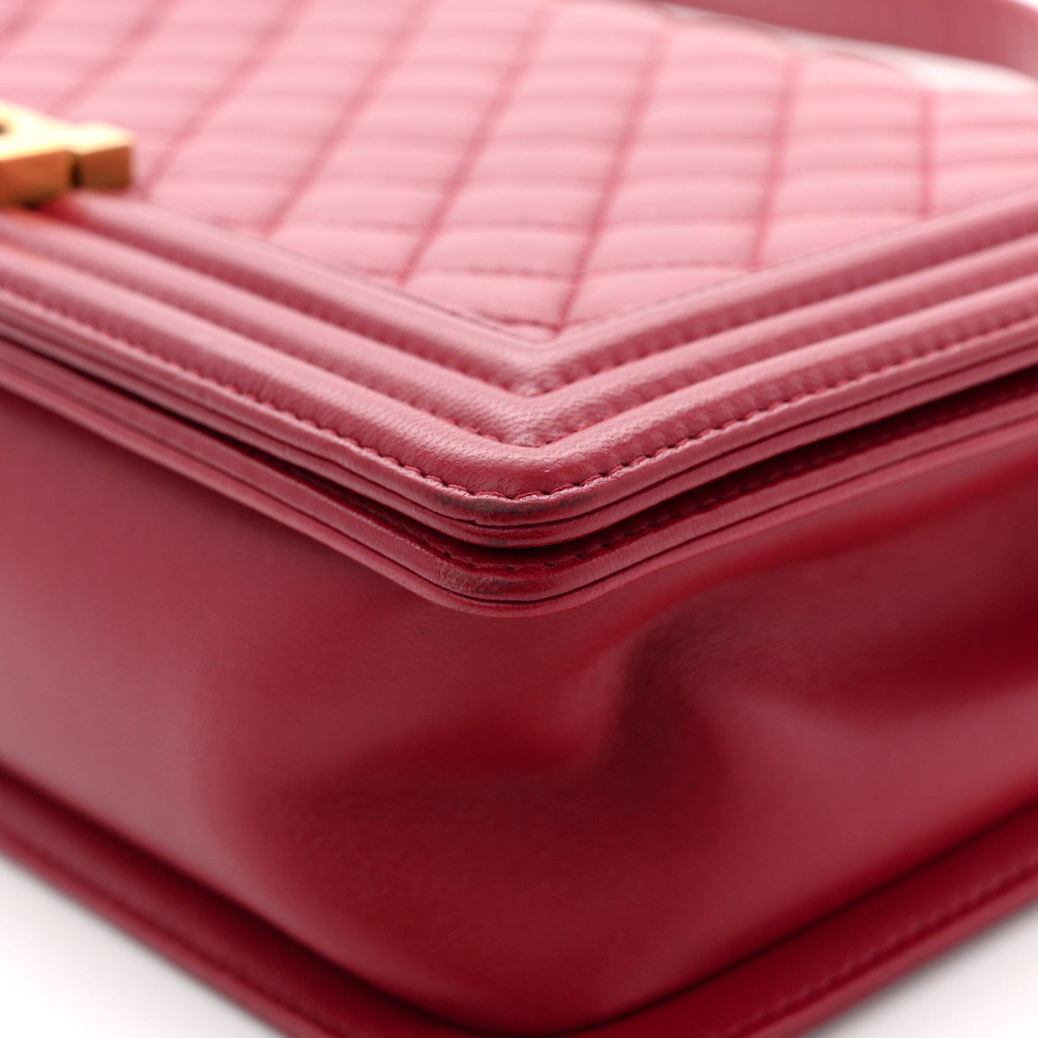 Lambskin Quilted New Medium Boy Flap Dark Red