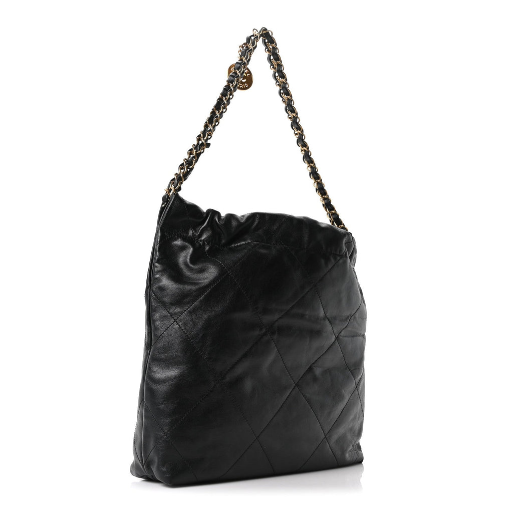 Shiny Calfskin Quilted Small Chanel 22 Black