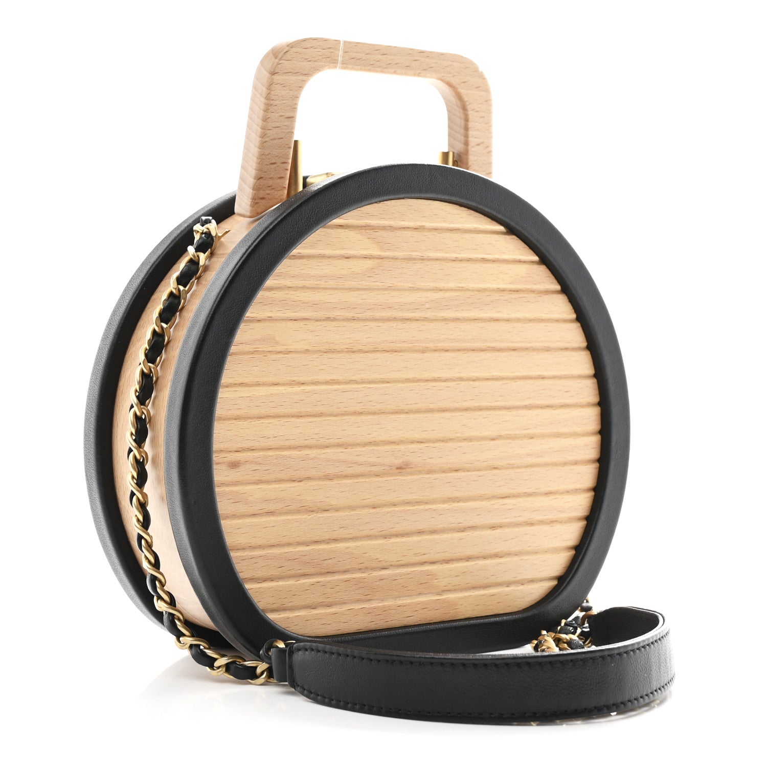 Beech Wood Lambskin Round CC Vanity Case Black