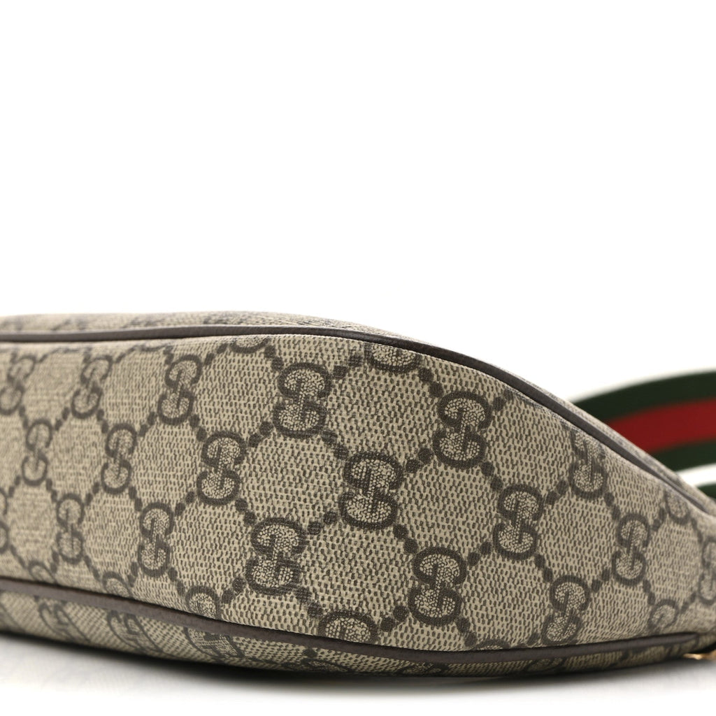 GG Supreme Monogram Textured Dollar Calfskin Web Small Ophidia GG Handbag Beige Ebony New Acero