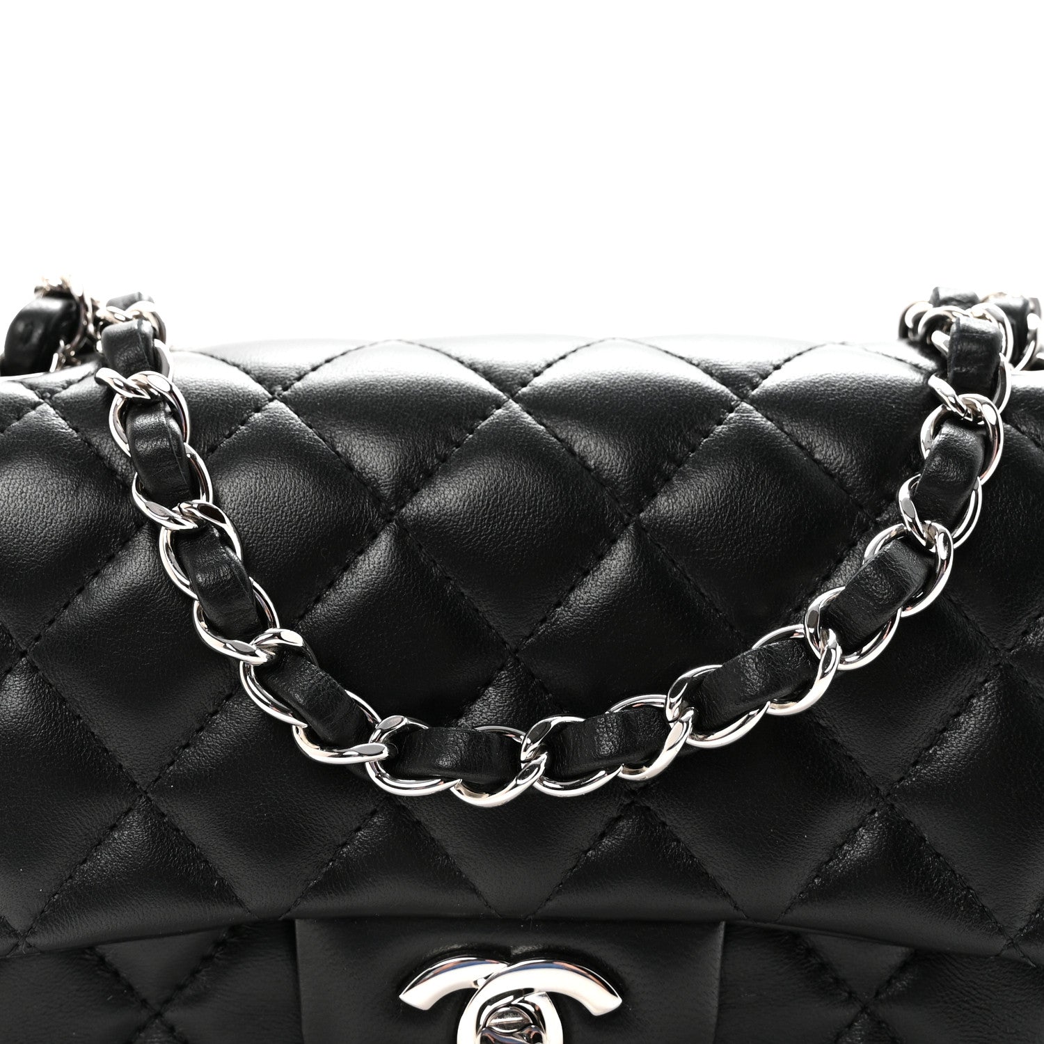 Lambskin Quilted Mini Rectangular Flap Black