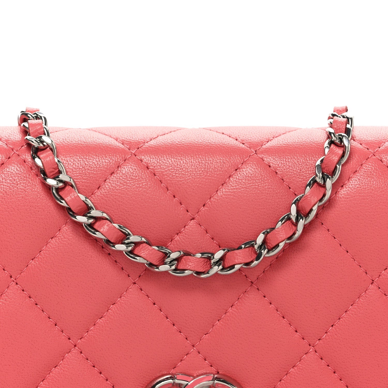 Lambskin Quilted Wallet On Chain WOC Pink