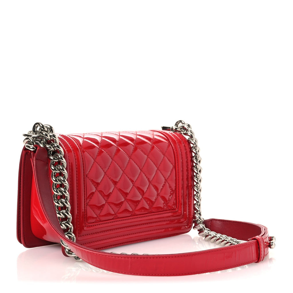 Patent Calfskin Quilted Small Plexiglass Boy Flap Red