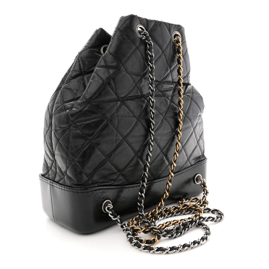 Aged Calfskin Quilted Small Gabrielle Backpack Black