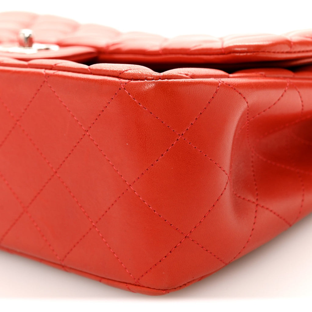 Lambskin Quilted Jumbo Double Flap Red