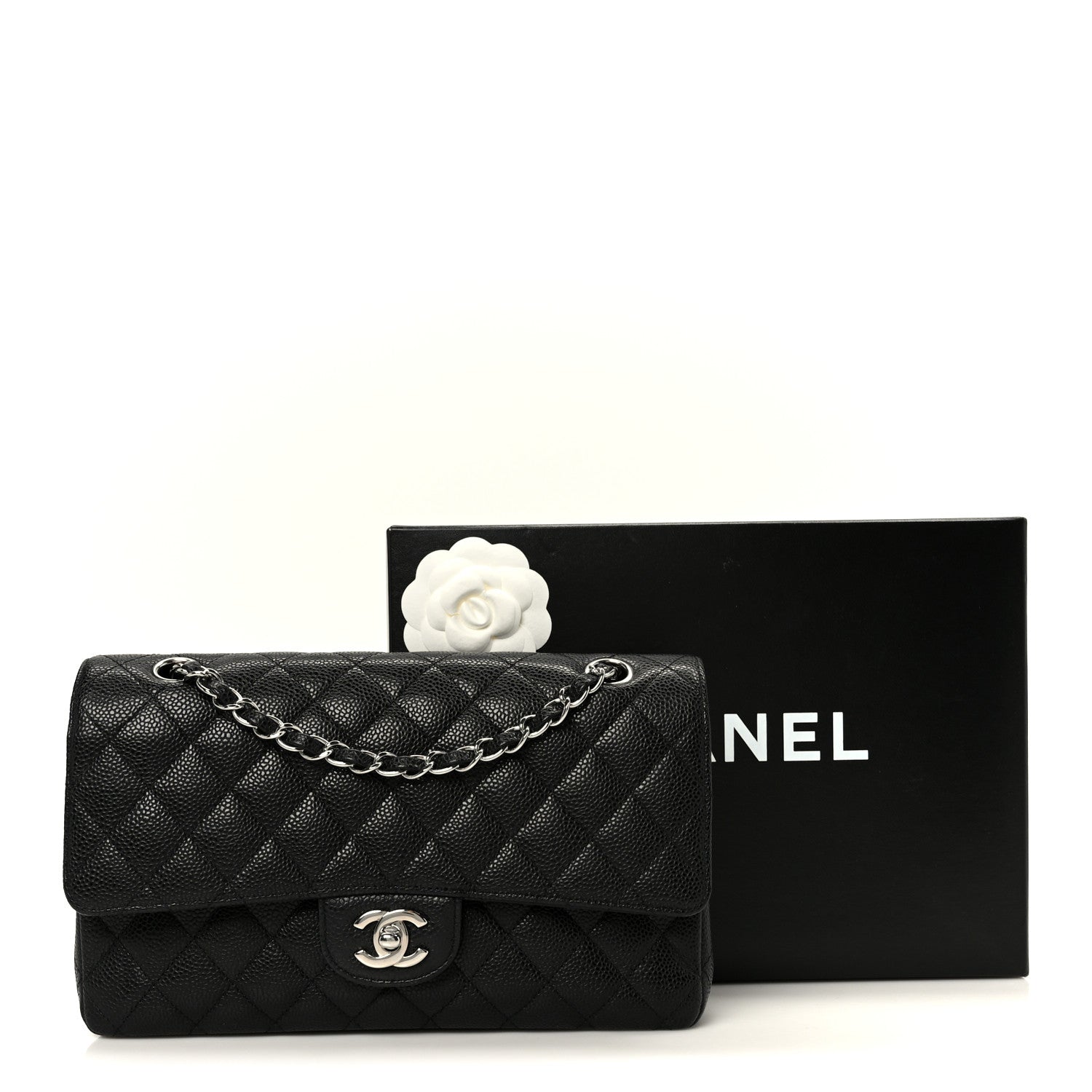 Caviar Quilted Medium Double Flap Black