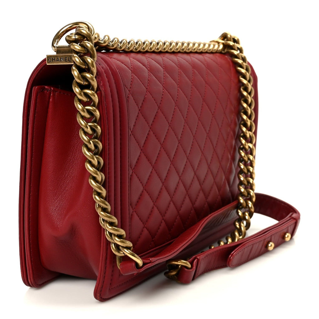 Lambskin Quilted New Medium Boy Flap Dark Red