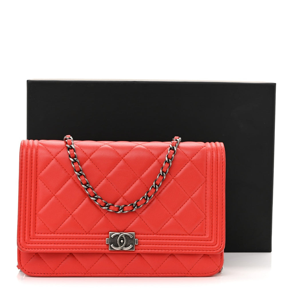 Lambskin Quilted Boy Wallet On Chain WOC Red