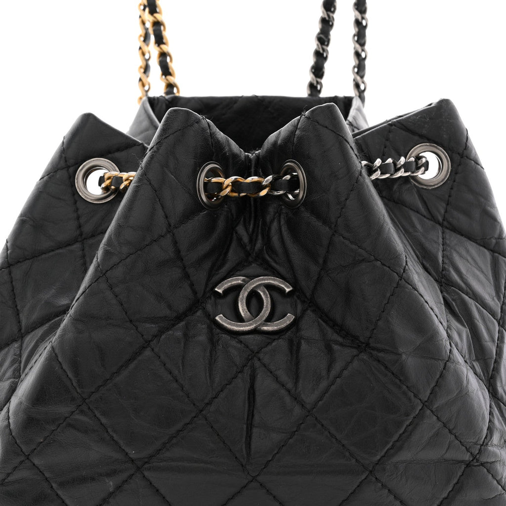 Aged Calfskin Quilted Small Gabrielle Backpack Black