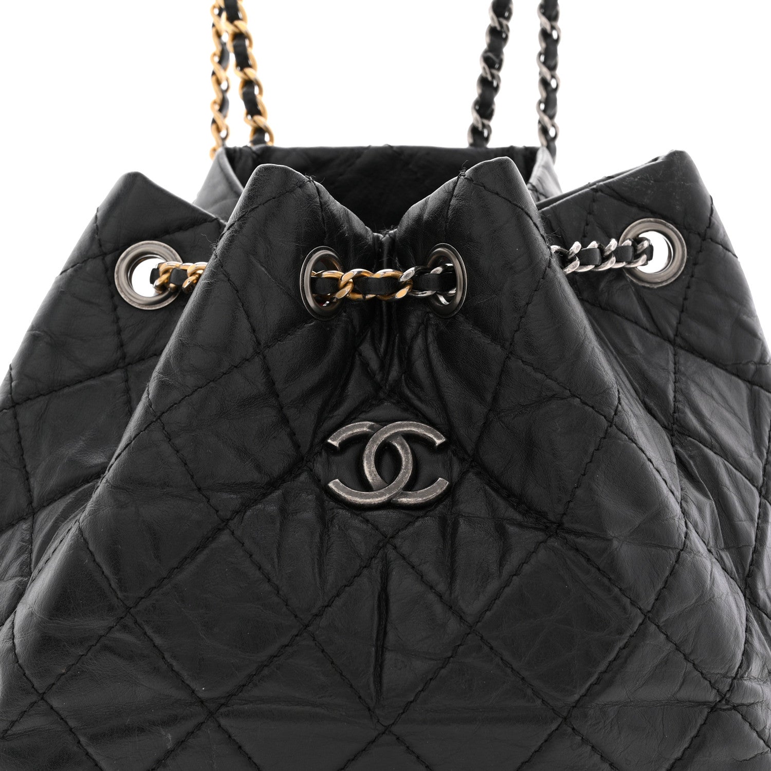 Aged Calfskin Quilted Small Gabrielle Backpack Black