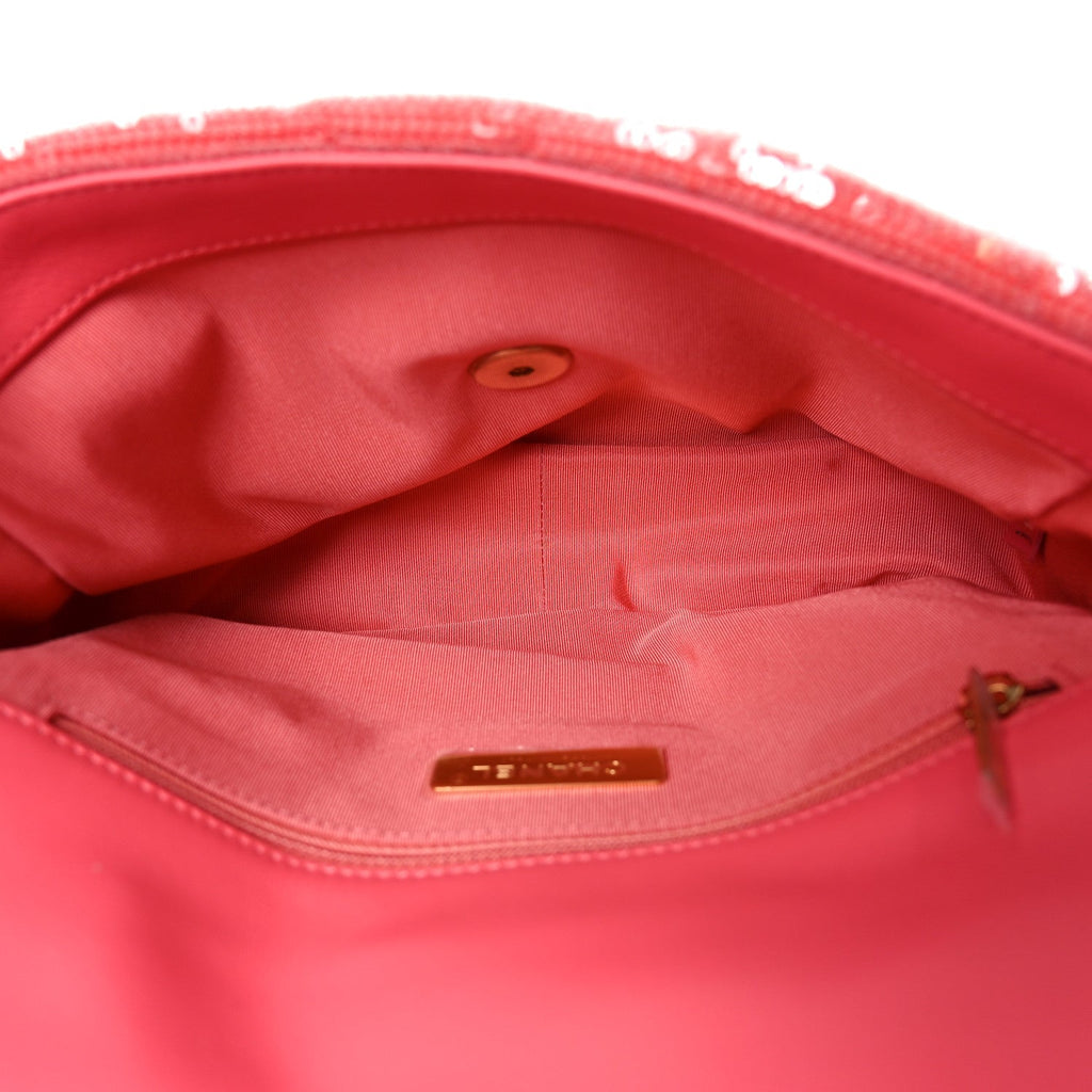 Sequin Quilted Medium Chanel 19 Flap Coral